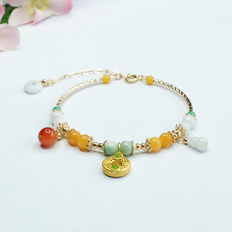 Fortune's Favor Sterling Silver Gourd Jade Bracelet