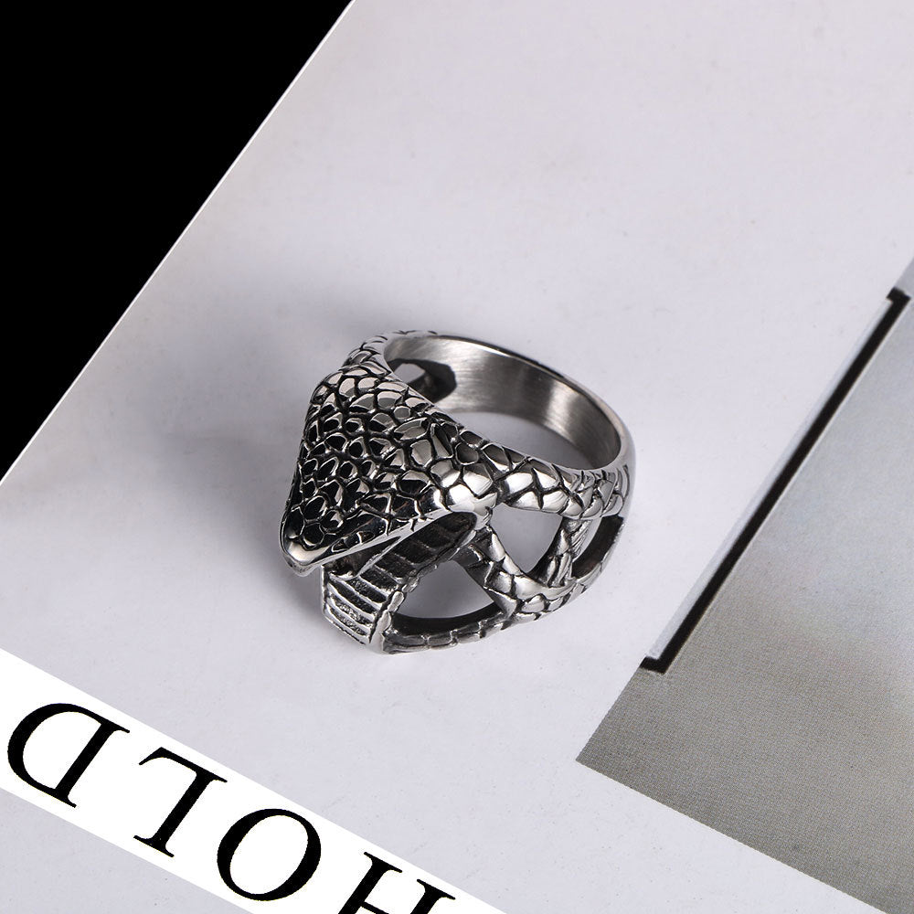 Trendy Men's Titanium Steel Snake Ring - Kobe Mamba Cross-Border Jewelry