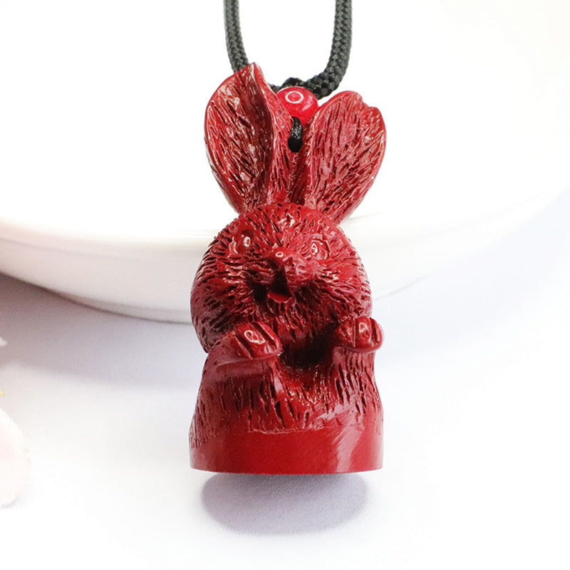 Vibrant Cinnabar Stone 3D Bunny Necklace