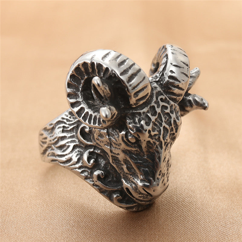 Titanium Steel Animal Ram Ring - Retro Trendy Men's Accessory in Stainless Steel