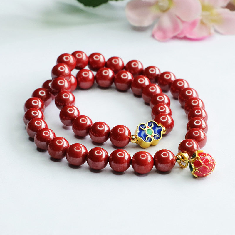 Emperor's Blessing Cinnabar Lotus Sterling Silver Bracelet