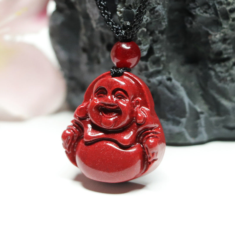 Purple Gold Sand Maitreya Buddha Pendant with Cinnabar Stone