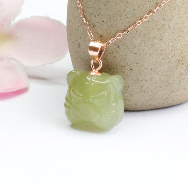 Sterling Silver Hetian Jade Tiger Head Necklace - Fortune's Favor Collection