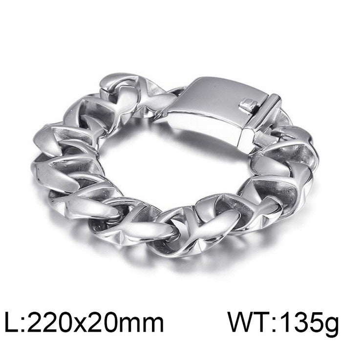 Men's Domineering Thick Stainless Steel Hip-Hop Bracelet - European and American Fashion Trend