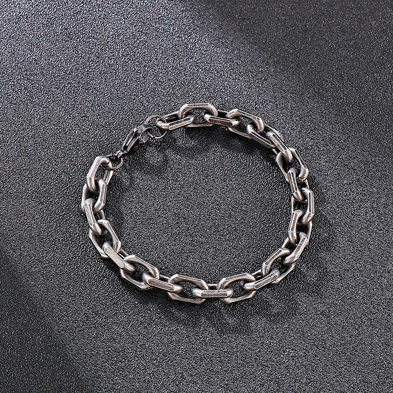 Men's Black-Plated Titanium Steel O-Chain Bracelet with Dominant European and American Style