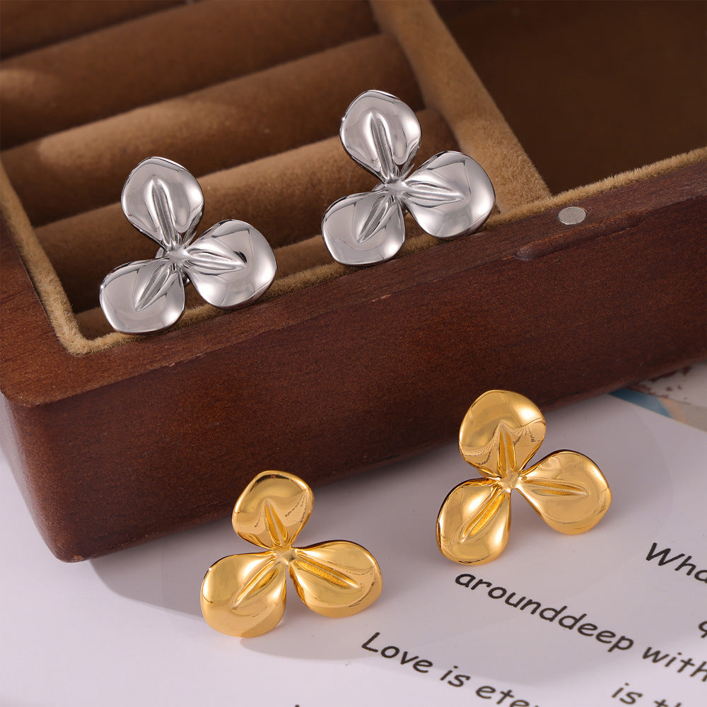 Elegant French Grass-Inspired Titanium Steel Flower Earrings