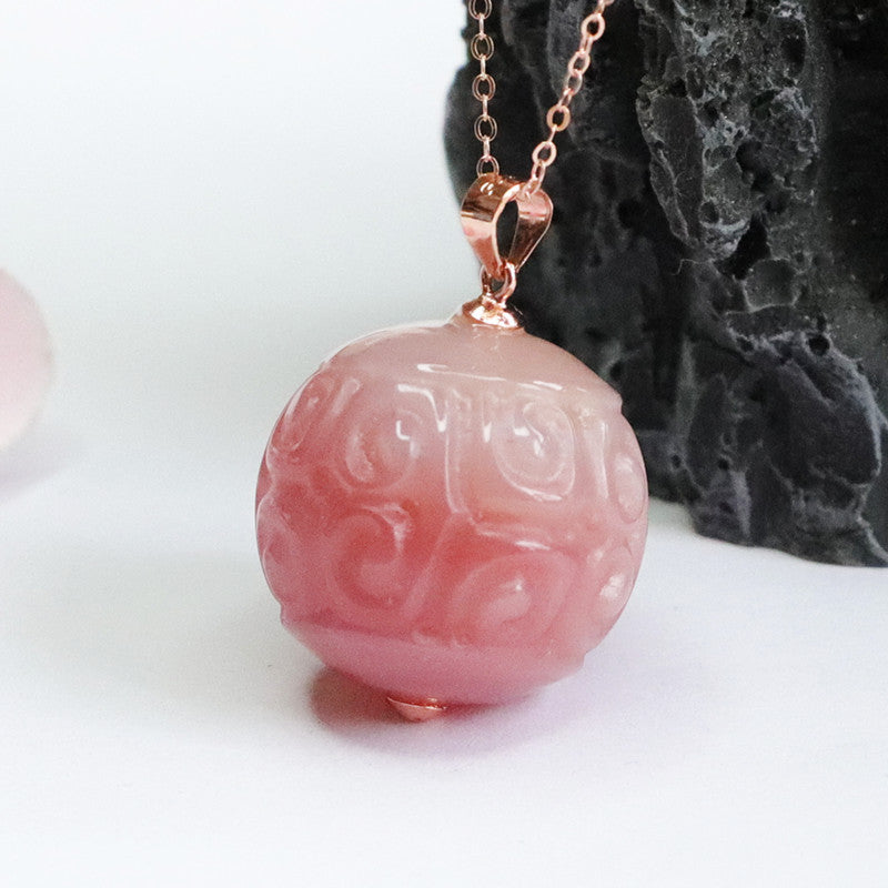 Rose Gold Necklace with Agate Ball Pendant and S925 Silver Chain