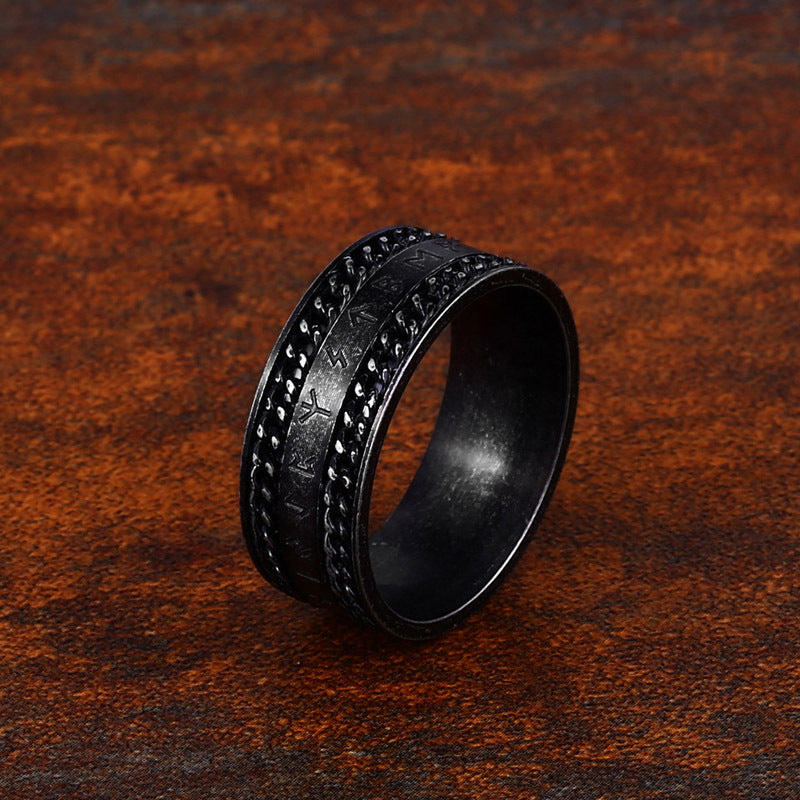 Nordic-Inspired Stainless Steel Chain Ring for Men - Stylish Viking Letter Design