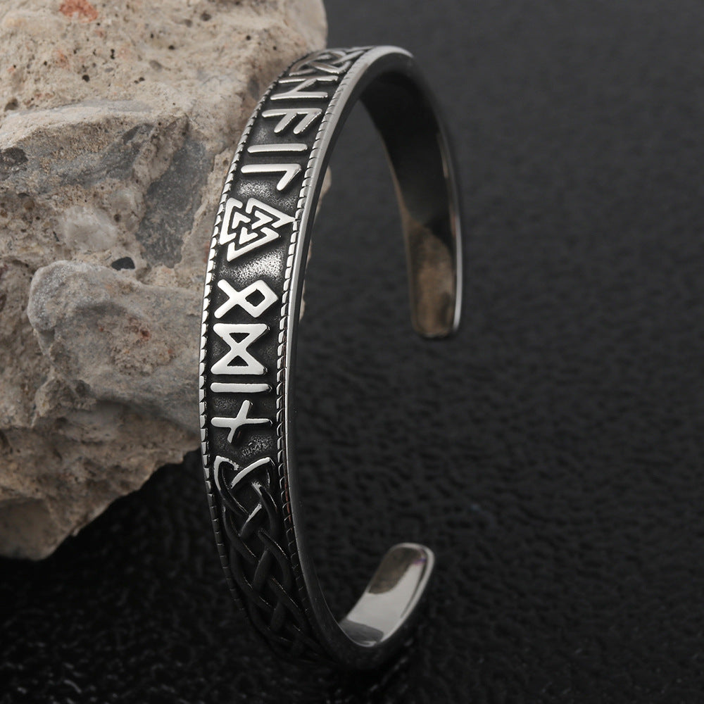 Men's Titanium Steel Woven Viking Triangle Bracelet - Trendy Open Design for Every Occasion