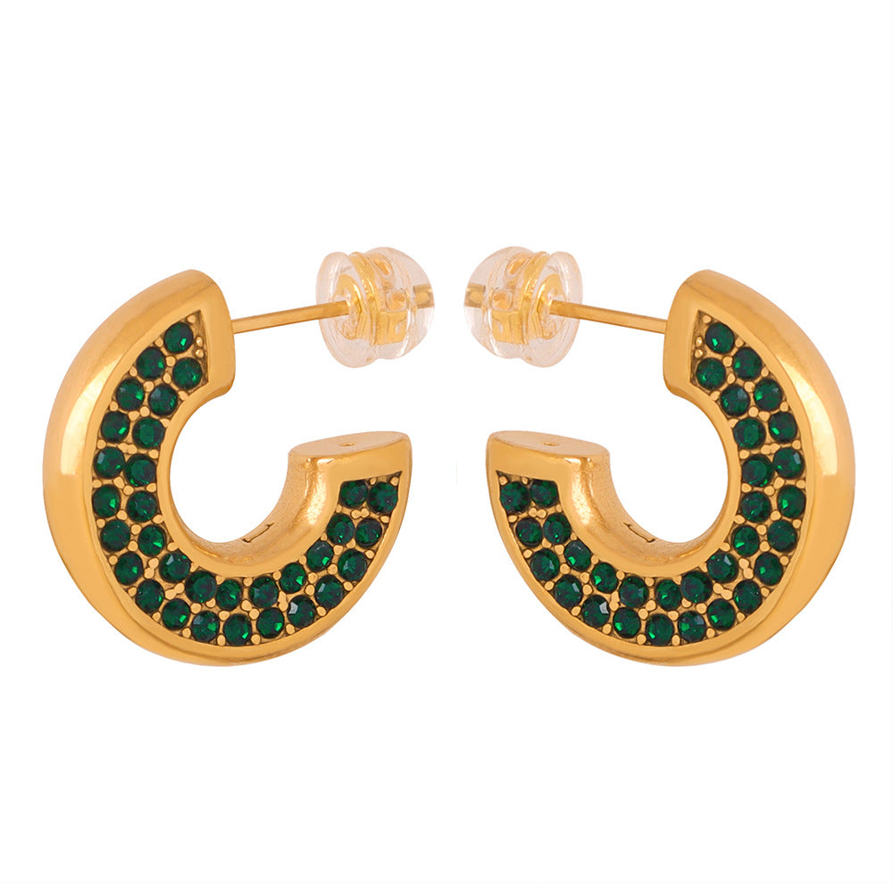 Golden Geometric U-Shaped Zircon Earrings by Planderful - Everyday Genie Collection