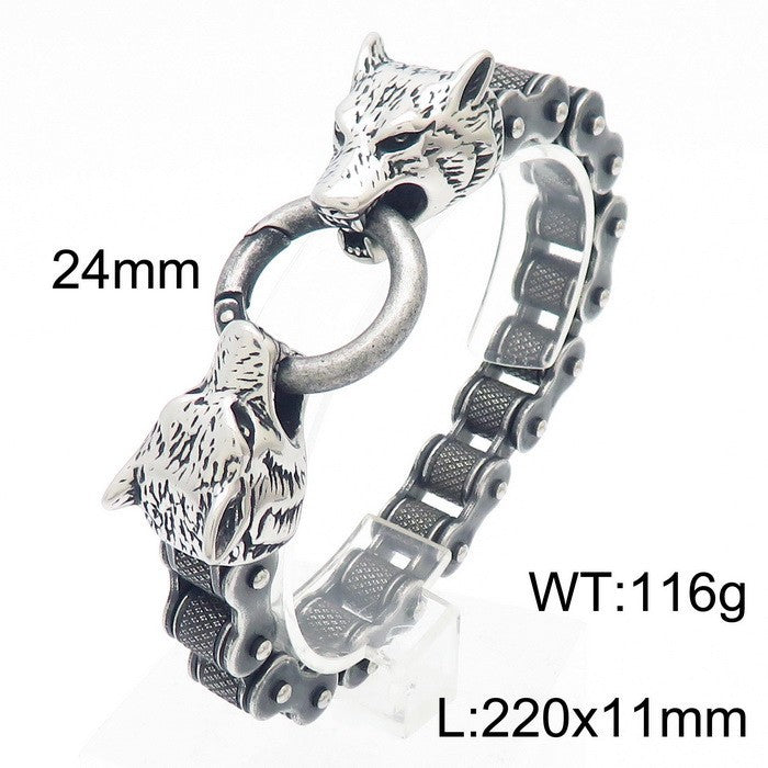 Personalized Vintage Wolf Head Bracelet for Men - Exaggerated Punk Titanium Steel Design