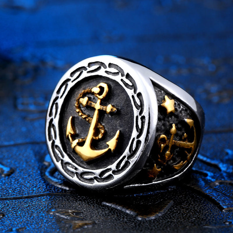 Men's Vintage Titanium Steel Anchor Ring - Unique Stainless Steel Jewelry for Wholesale