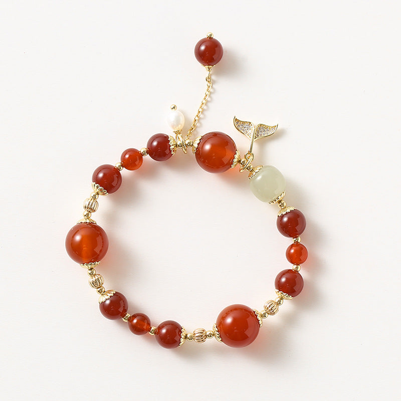 Chinese Style Red Agate and Sterling Silver Bracelet