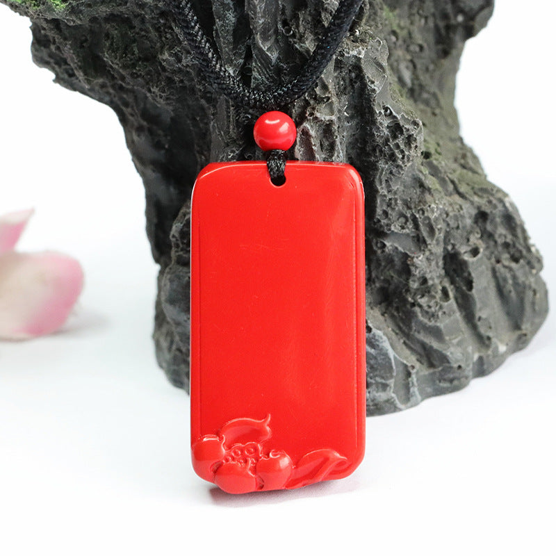 Cinnabar Pendant, Red Sand Lotus, Rectangle Brand Pendant