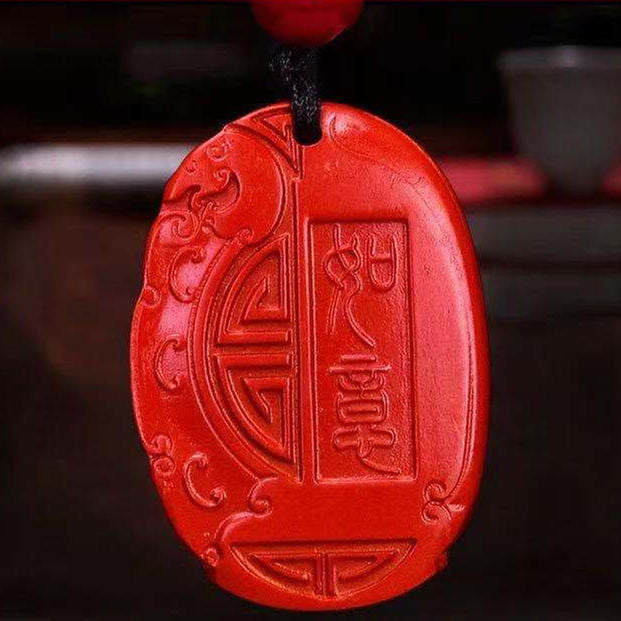 Cinnabar Auspicious Ruyi Pendant, Red Sand Pendant, Jewelry