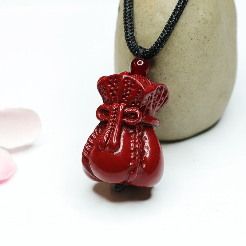 Vermilion Sand Money Bag Pendant with Cinnabar Stone