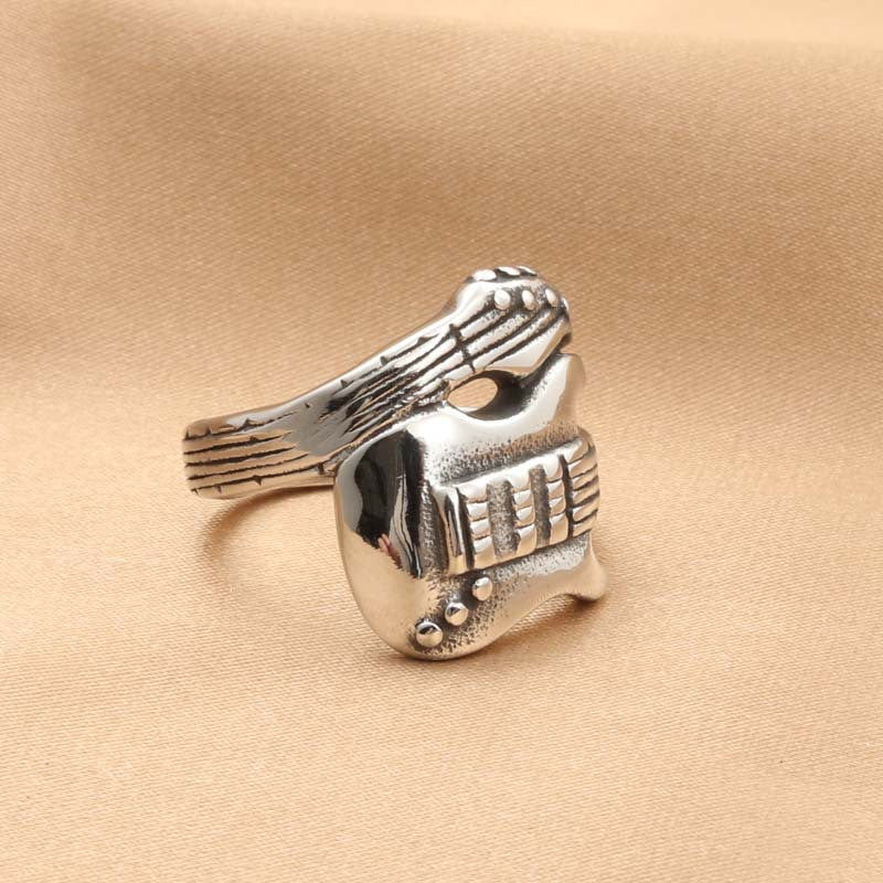 Titanium Steel Guitar Ring for Men - Retro Musical Instrument Jewelry Accessory