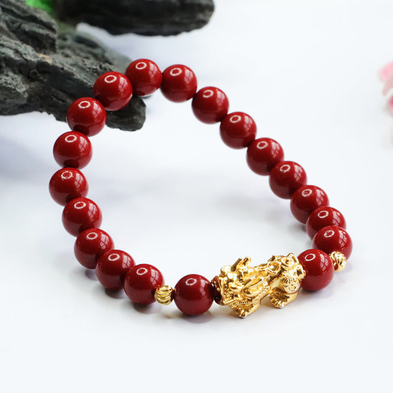 Purple and Gold Sand Cinnabar Stone Pixiu Bracelet