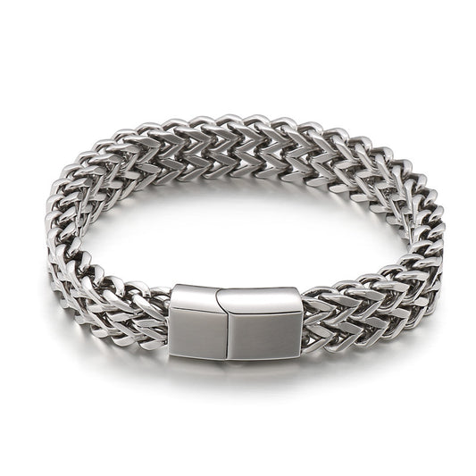 Personalized Double-Row Titanium Steel Men's Bracelet with Woven Design