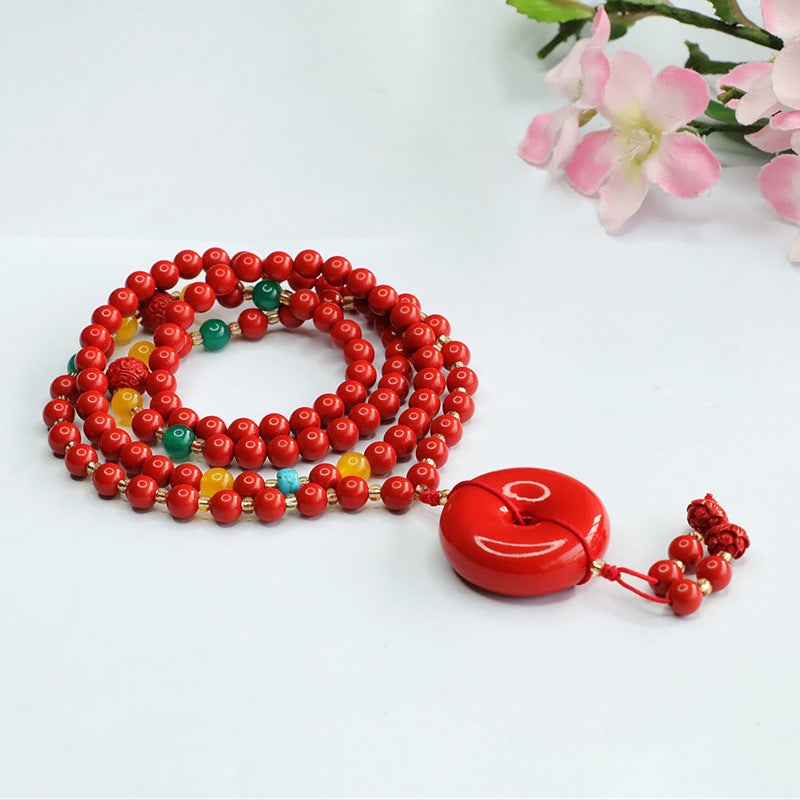 Buddha Beads Cinnabar Bracelet with Red Sand Buckle