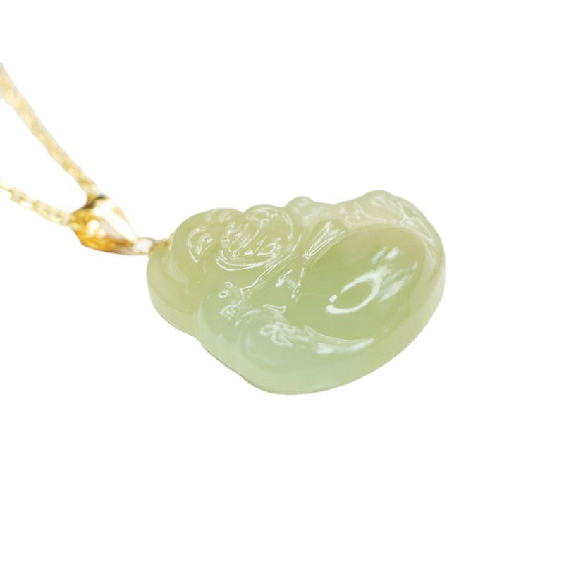 Serene Buddha Pendant Necklace with Pure Hetian Jade