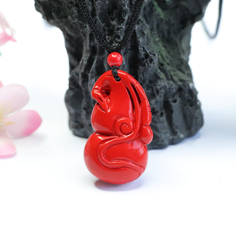 Three-dimensional Gourd Cinnabar Sterling Silver Pendant