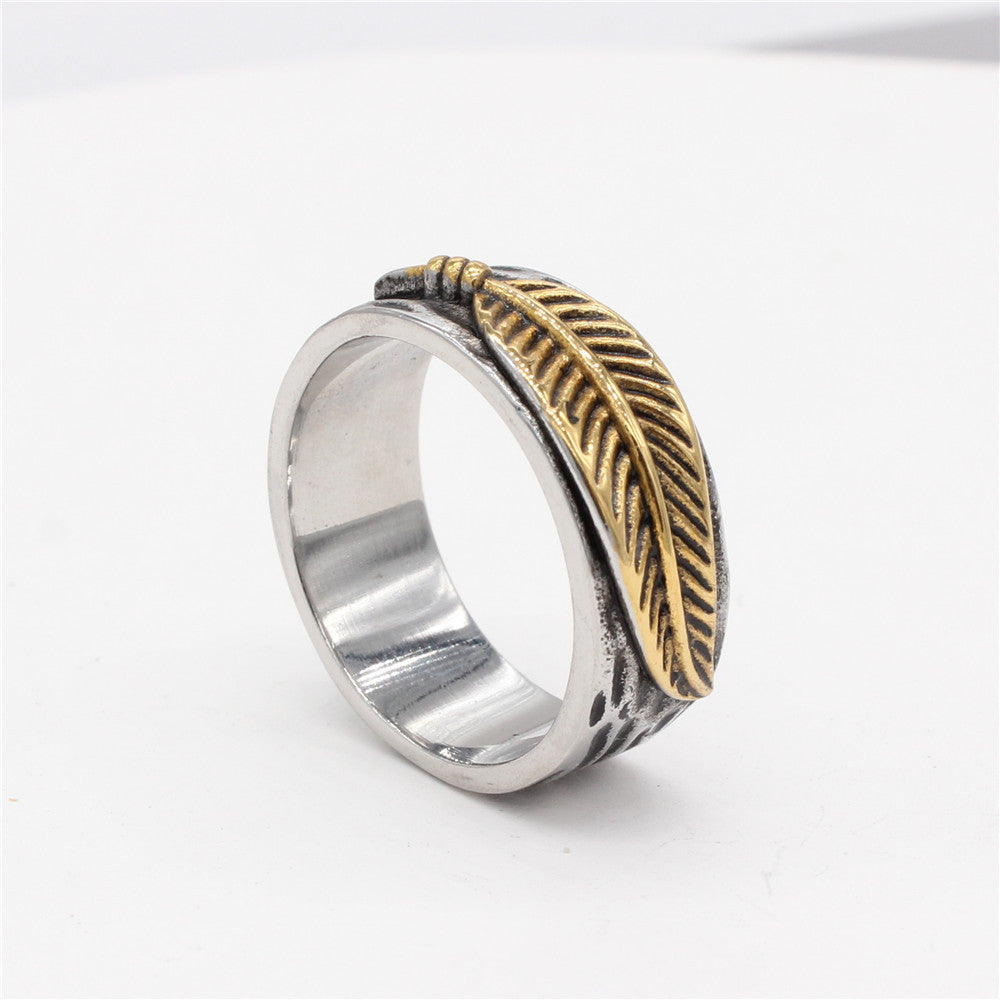 European and American Literary Retro Feather Men's Titanium Steel Ring