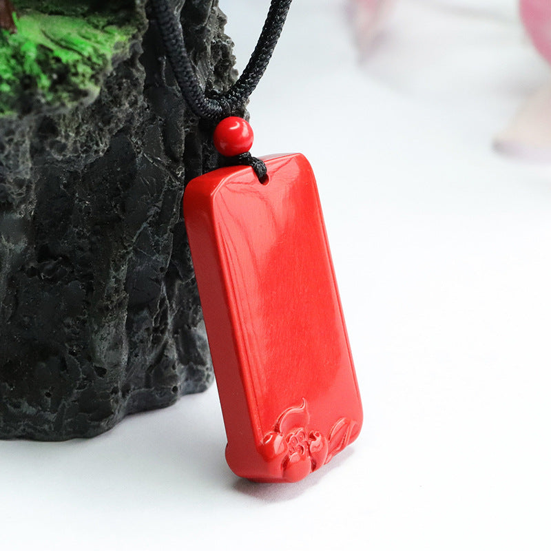 Cinnabar Pendant, Red Sand Lotus, Rectangle Brand Pendant