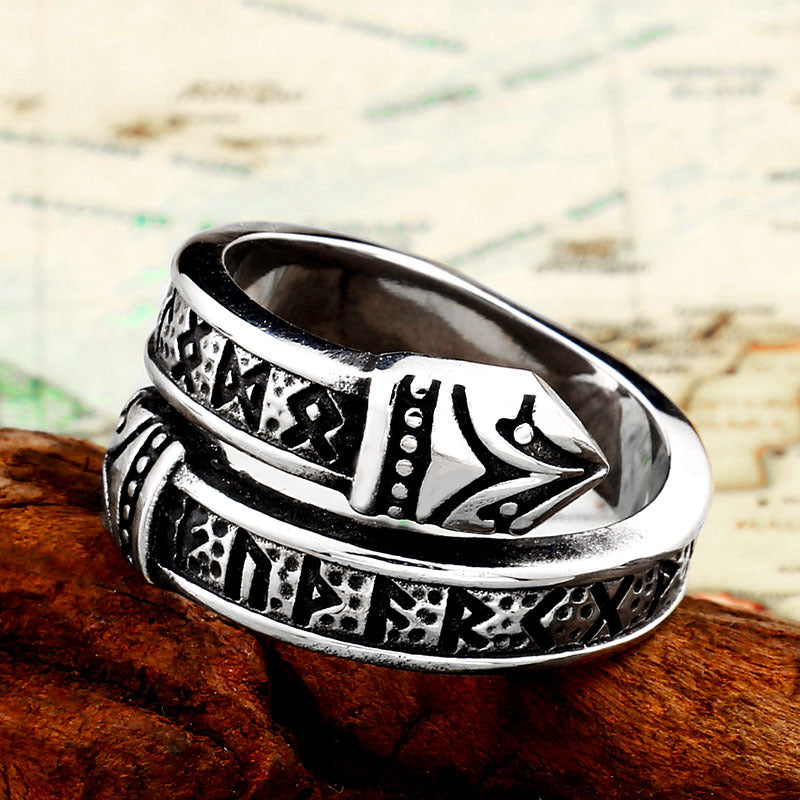 Titanium Steel Viking Letter Ring for Men - Adjustable Minimalist Design