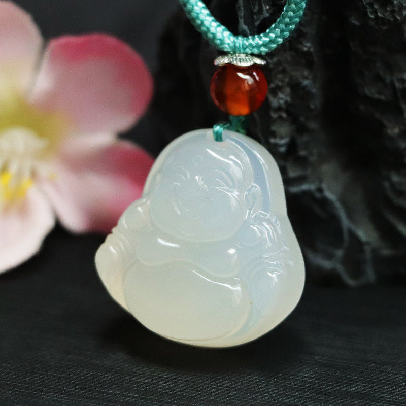 Natural Ice White Chalcedony Buddha Pendant Jewelry