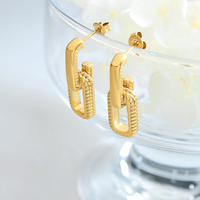 Chic Geometric U-Shaped Earrings in Gold-Plated Titanium Steel