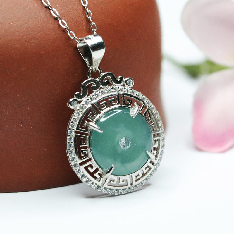 Ice Blue Green Jade Sterling Silver Pendant - Fortune's Favor Collection