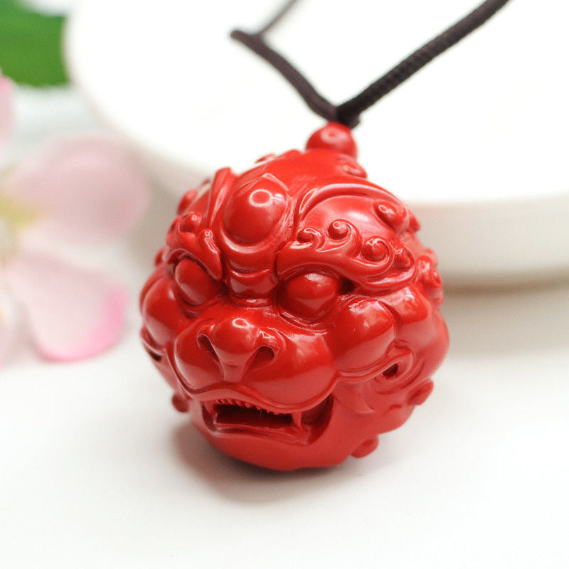 Fortune's Favor Cinnabar Pixiu Head Pendant