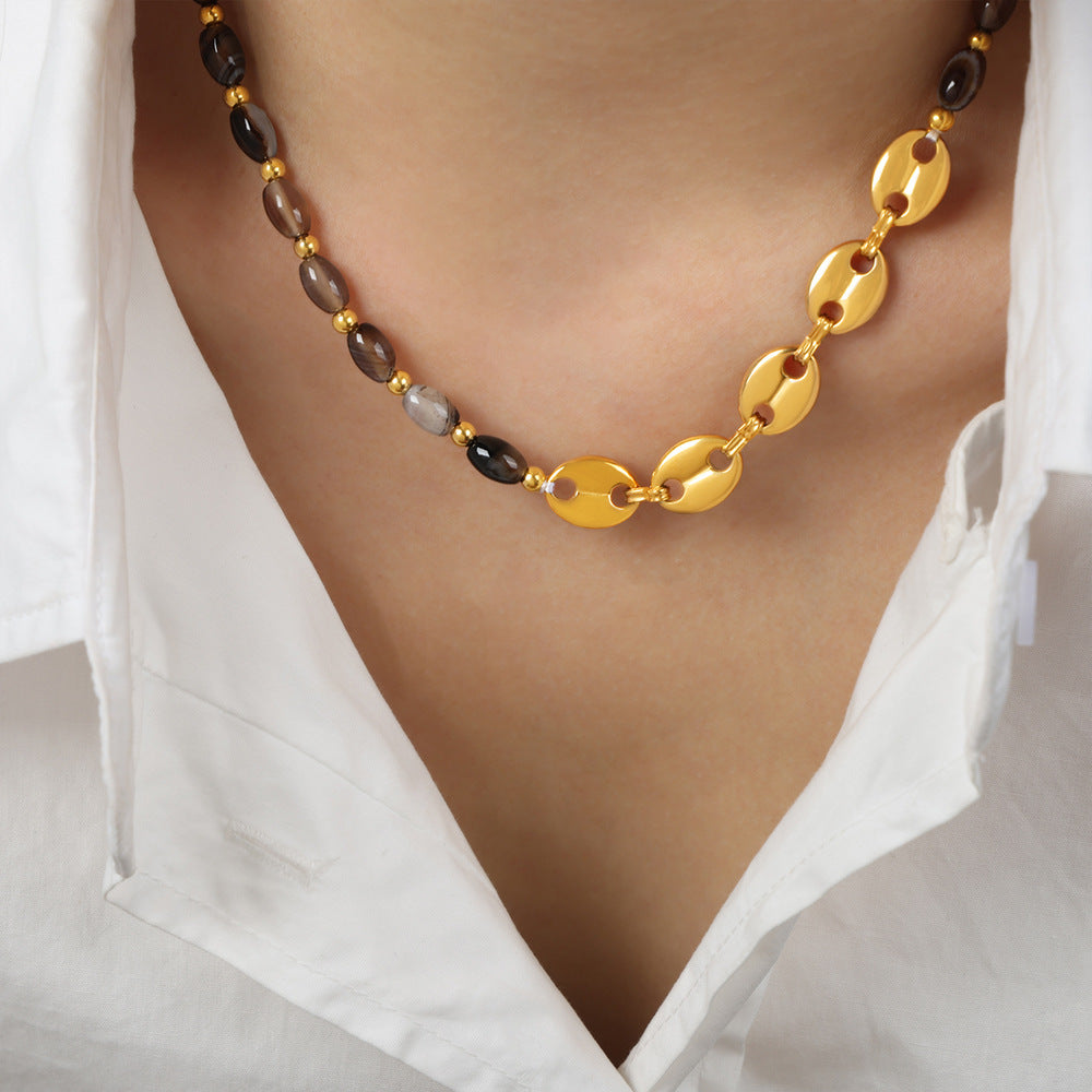 Vintage-inspired Agate Abacus Bead Necklace with Pig Nose Chain - Handcrafted High-End Jewelry