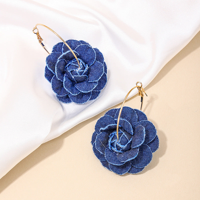 Retro Rose Denim Earrings with Artisan Craftsmanship and Boho Flair