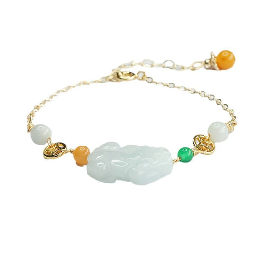 Fortune's Favor Sterling Silver Jade Bracelets with Pixiu Copper Cash