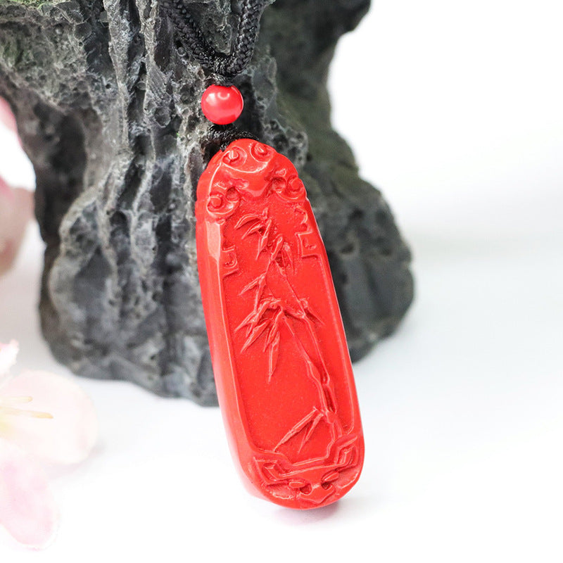 Ethnic Red Cinnabar Stone Pendant With Sterling Silver