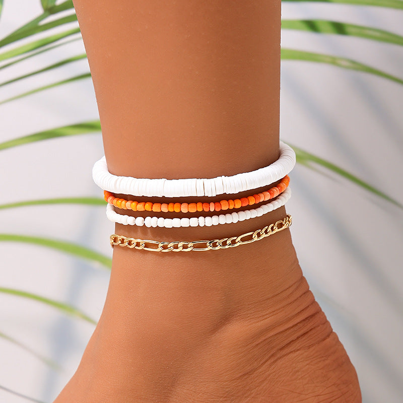 Dopamine Summer Stacked Pearl Chain Anklets Set