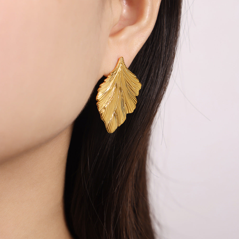 Unique Leaf Textured Titanium Steel Earrings Jewelry from Planderful Collection