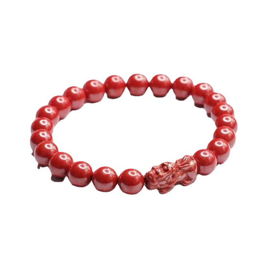 Cinnabar Stone Pixiu Sterling Silver Bracelet