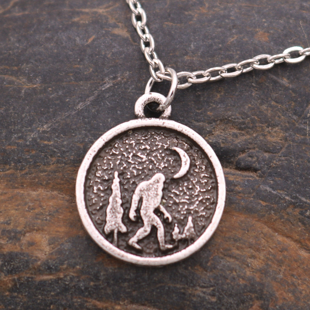 Savage Footprint Alloy Pendant with Tree and Moon Accents for Men