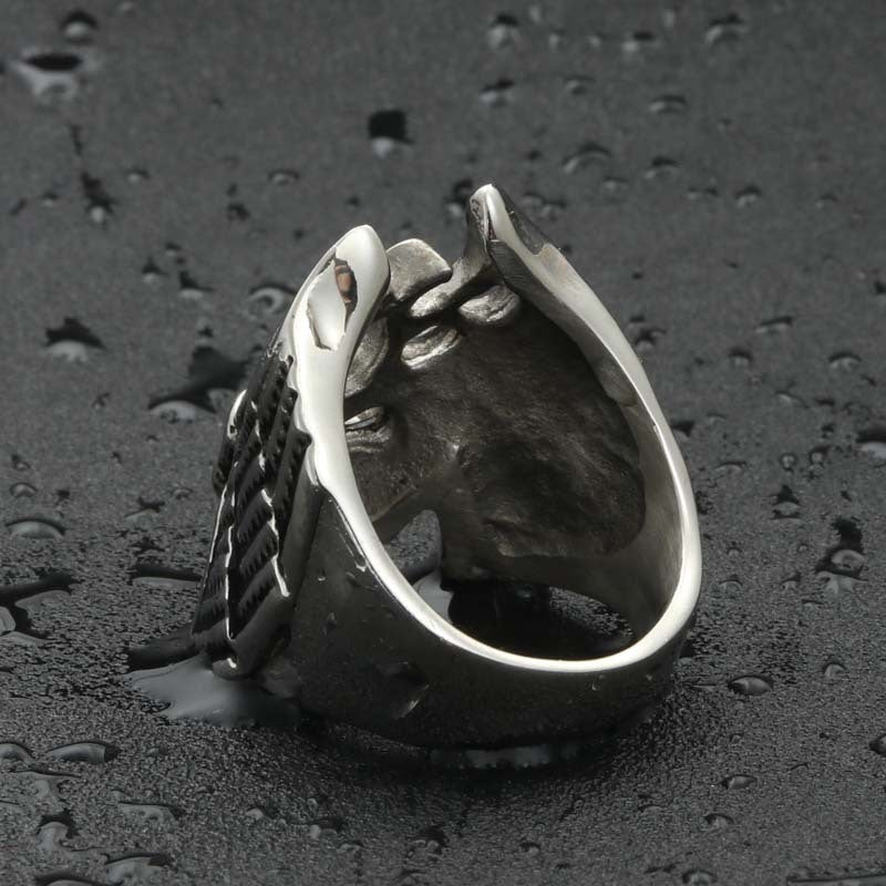 Titanium Steel Punk Wing Ring with Hollow Skull Design for Men - Retro Trendsetter Jewelry