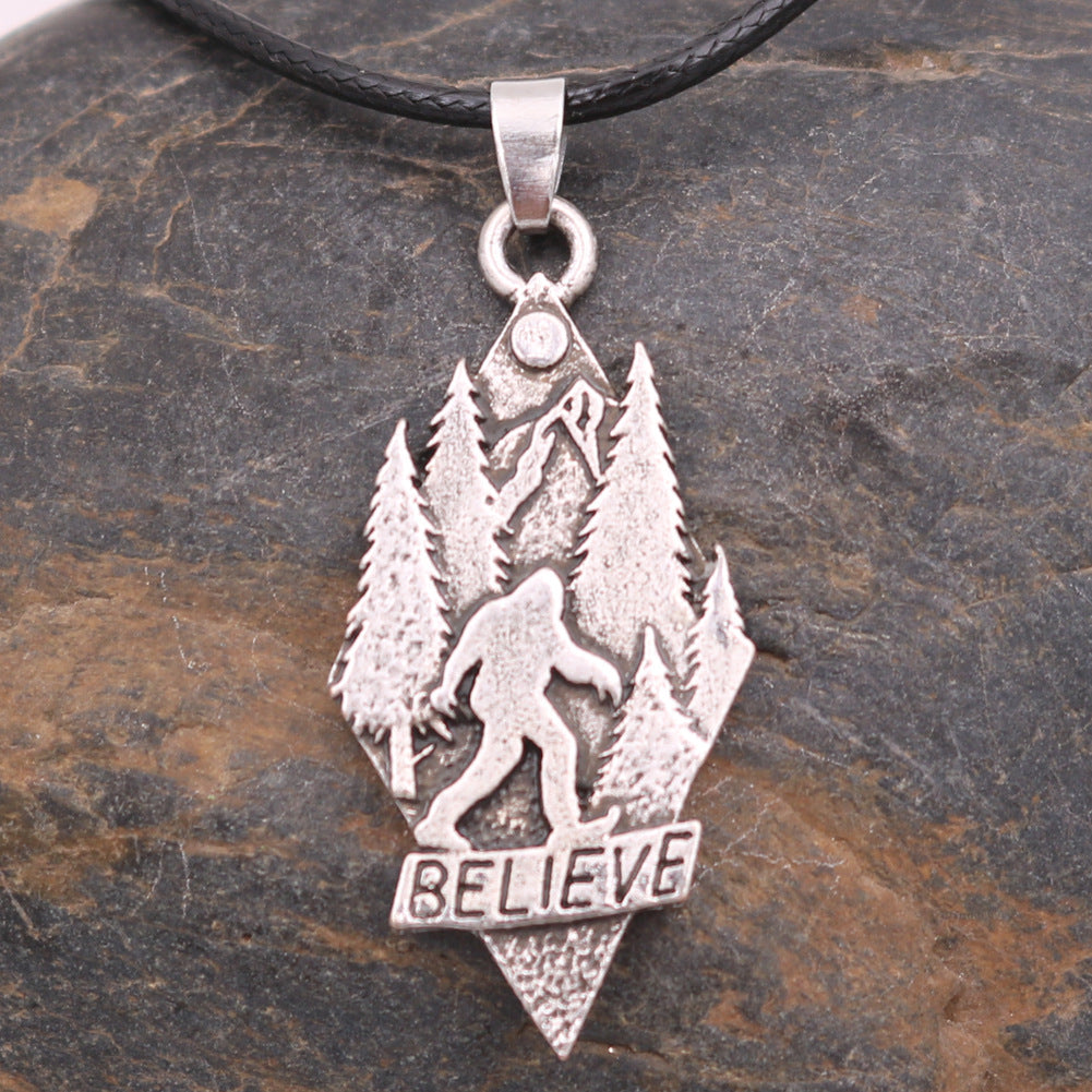 Nordic Sasquatch Mountain Pine Metal Necklace for Men - Planderful Norse Legacy