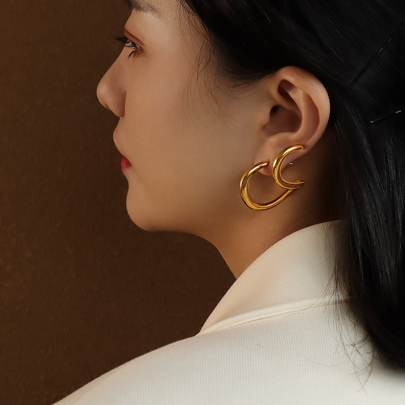 French Retro Twisted Line Earrings - Titanium Steel & 18k Gold