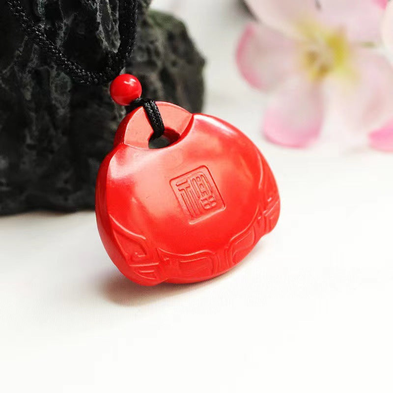 Vermilion Ruyi Blessing Pendant with Cinnabar Stone