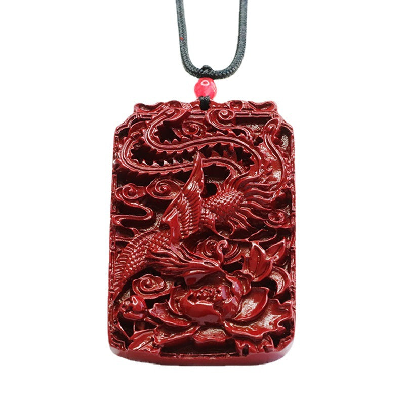 Phoenix Dance Sterling Silver Pendant with Cinnabar Stone