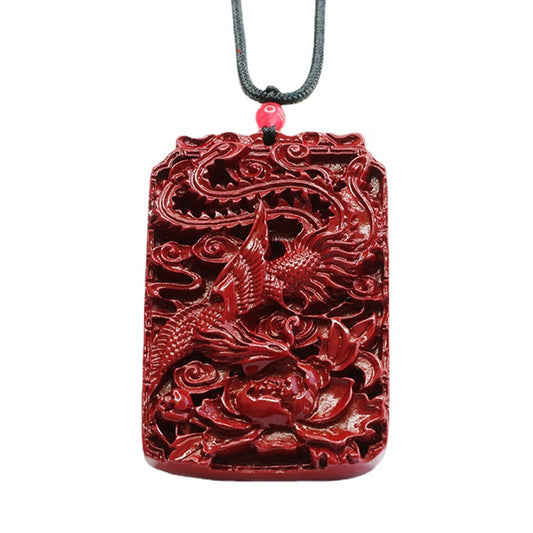 Phoenix Dance Sterling Silver Pendant with Cinnabar Stone