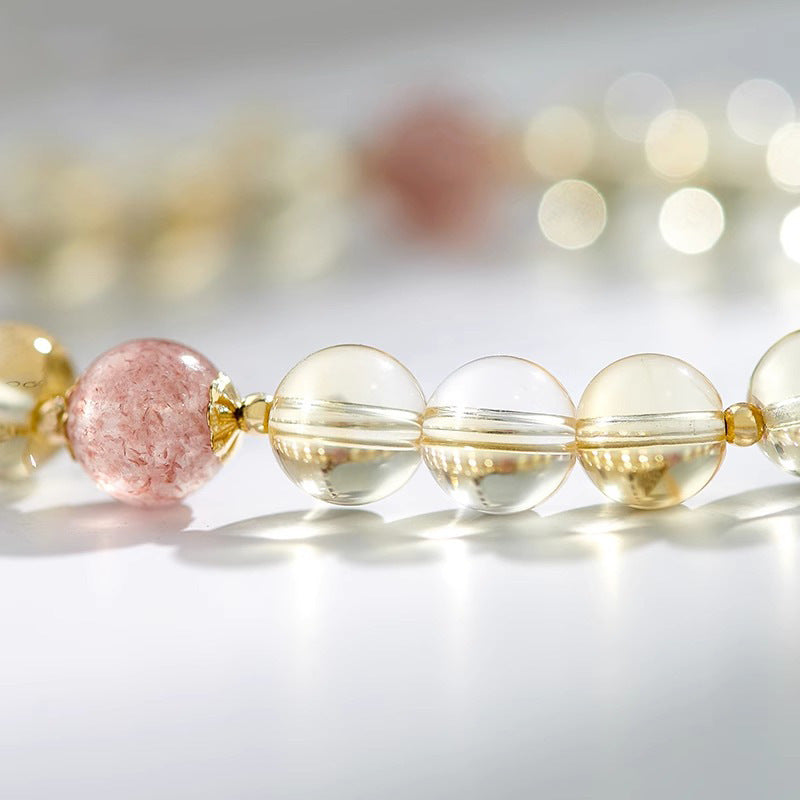 Strawberry Crystal Moon Pendant Bracelet for Girlfriend's Birthday with Citrine