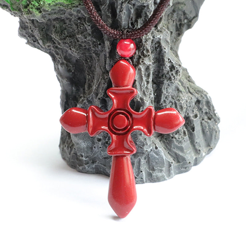 Purple Cinnabar Cross Pendant with Gold Sand