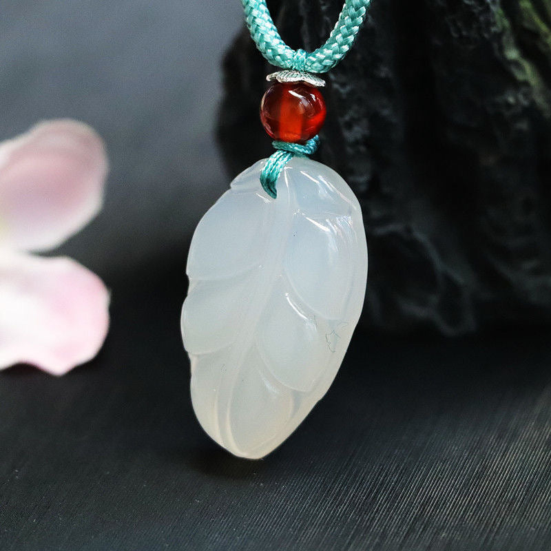 Natural White Chalcedony Leaves Pendant Jewelry